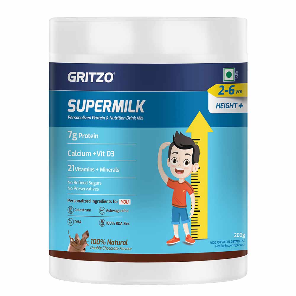 10-(3 - Supermilk Gritzo Height+ for Boy/Girl 2-6 Yrs Personalized Protein & Nutrition Drink Mix,  200 g  Double Chocolate 