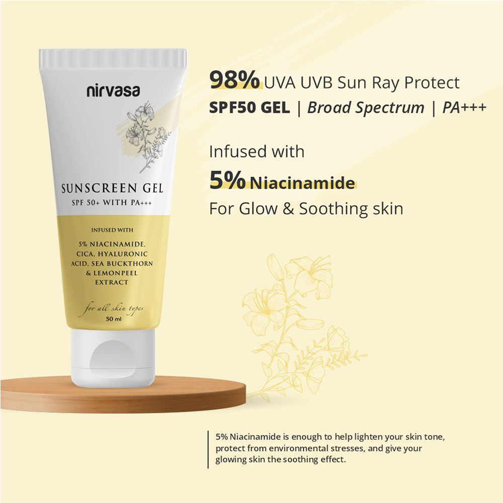 4 - Nirvasa Sunscreen Gel with 5% Niacinamide,  50 ml  SPF 50+ with PA+++ (Pack of 2) 
