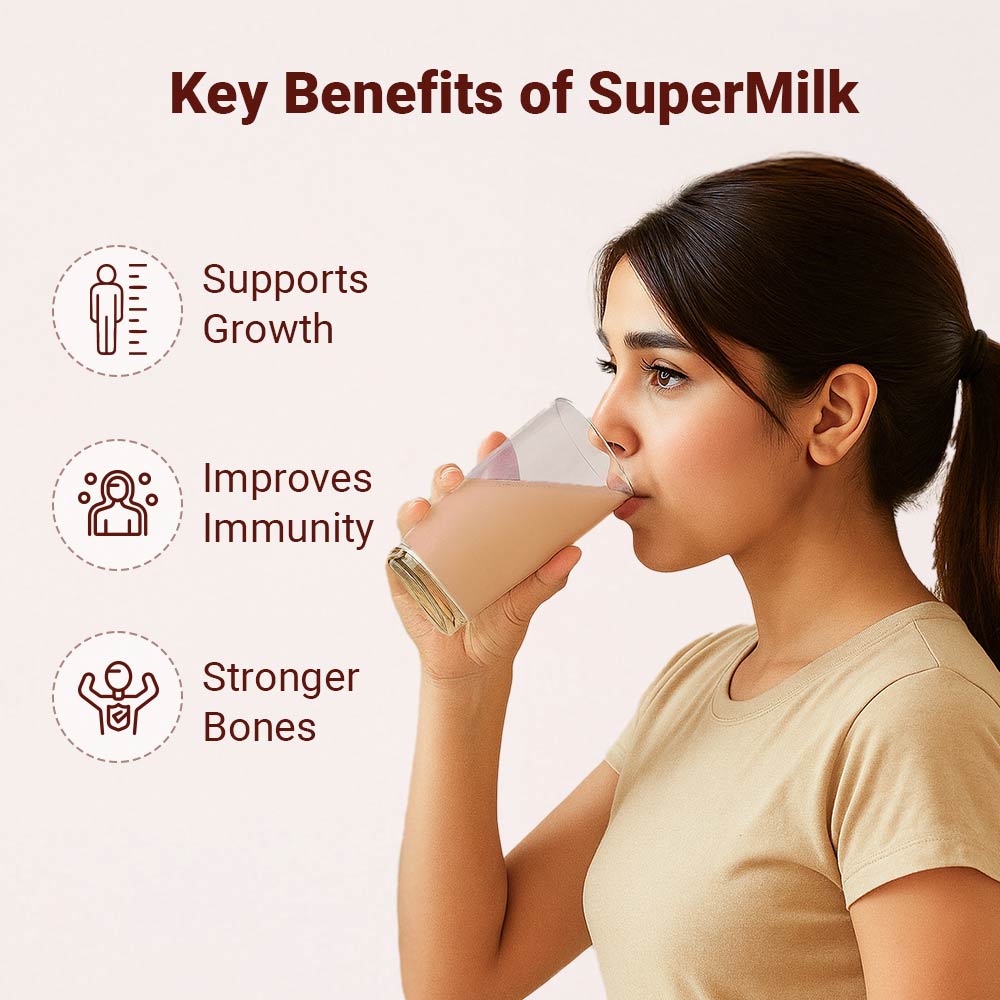 3 - Supermilk Gritzo Height+ for 13+ Yrs Girls Personalized Protein & Nutrition Drink Mix,  1 kg  Double Chocolate - Pouch