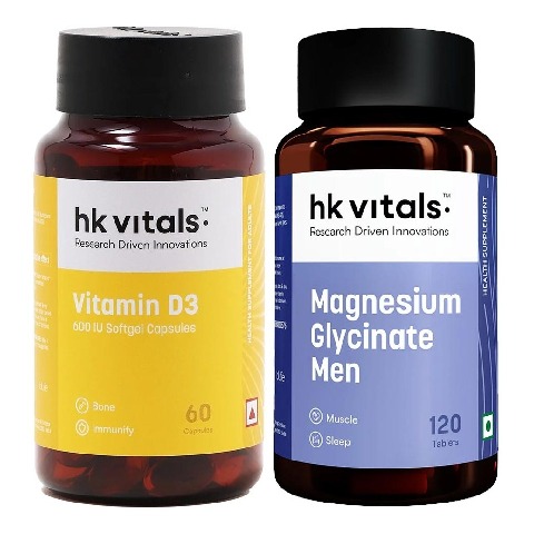 HealthKart HK Vitals Magnesium Glycinate 120 Tabs & Vitamin D3 60 caps Combo