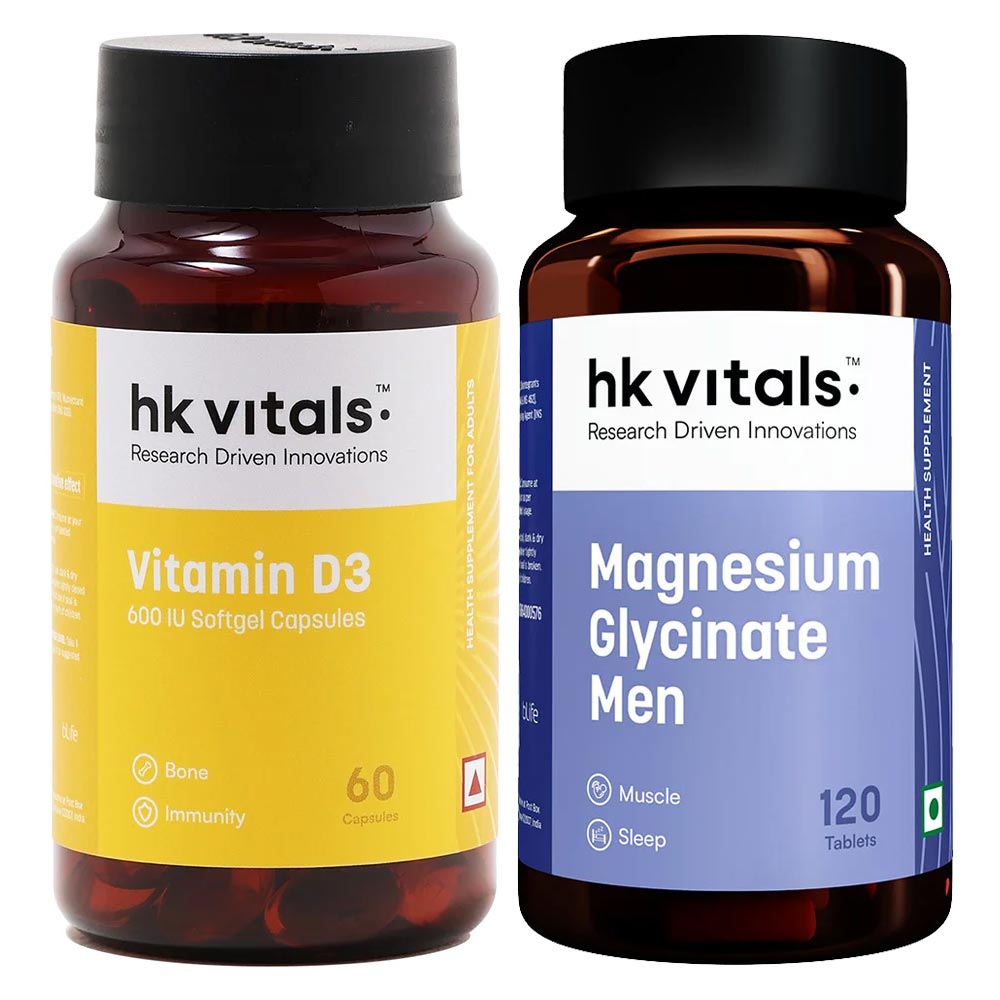 HealthKart HK Vitals Magnesium Glycinate 120 Tabs & Vitamin D3 60 caps Combo