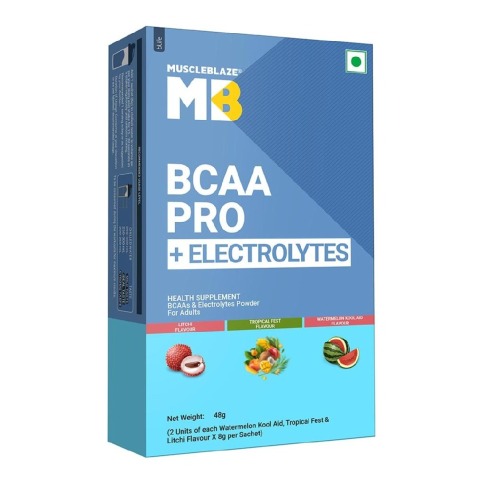 5 - MuscleBlaze BCAA PRO + ELECTROLYTES,  48 g  6 Servings  Tropical fest, Litchi & Watermelon kool Aid 