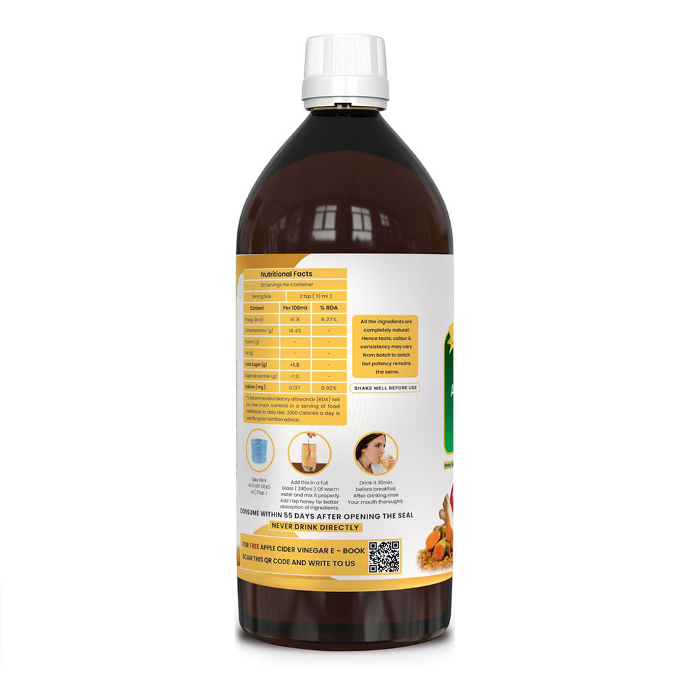 3 - Dr. Patkar's Apple Cider Vinegar (ACV HRT GOLD),  500 ml  Raw & Unfiltered 