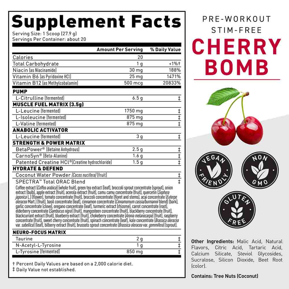 3 - Kaged Muscle Pre-Workout Stim-Free,  1.19 lb  Cherry Bomb 