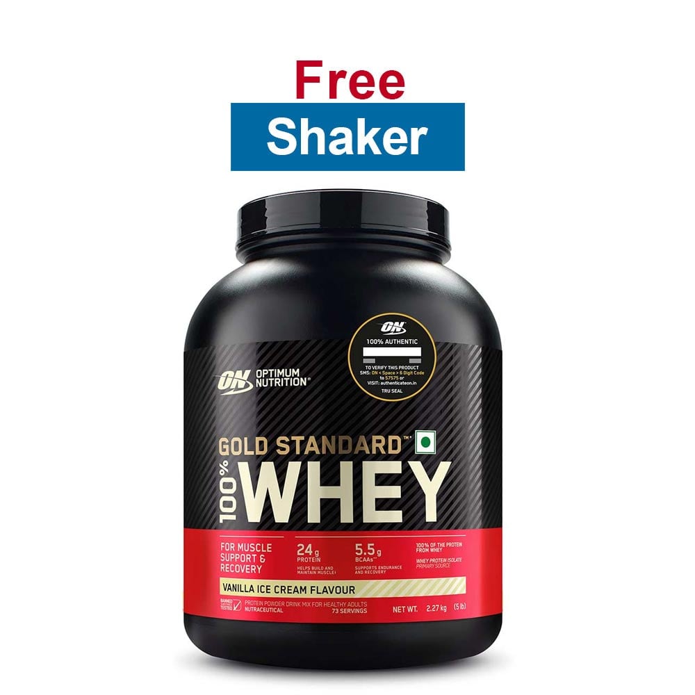 ON (Optimum Nutrition) Gold Standard 100% Whey Protein,  5 lb  Vanilla Ice Cream 