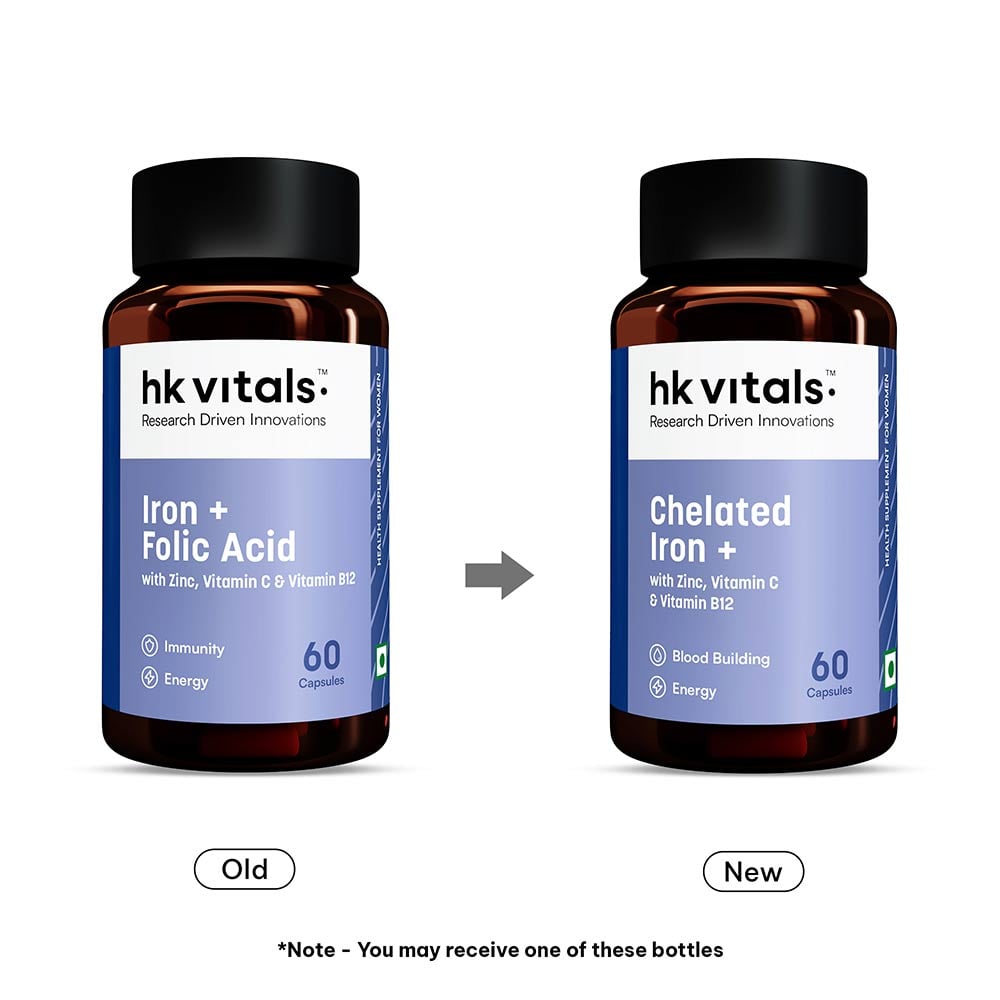 3 - HK Vitals Iron + Folic Acid with Zinc Vitamin B12 & Vitamin C,  60 capsules