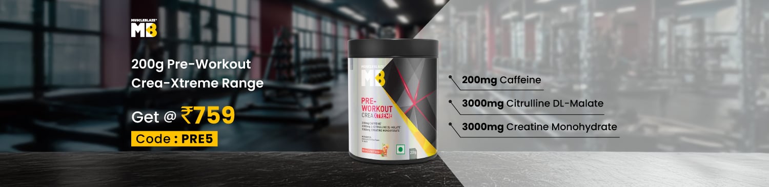 MuscleBlaze Pre Workout Crea-Xtreme, 200 g (0.44 lb), Peach Bomb & Berry Lime | Extra 5% Off | PRE5