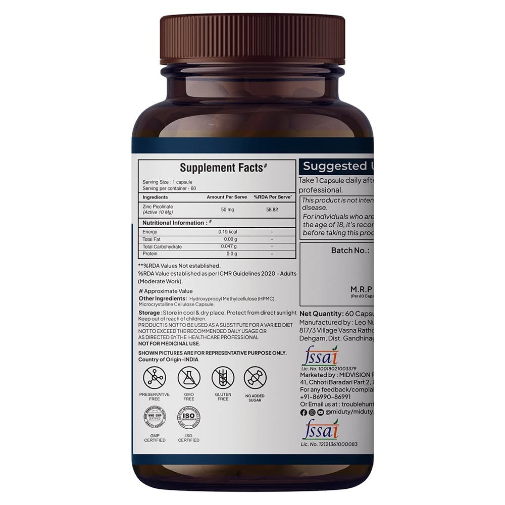 8 - Miduty Zinc Picolinate,  60 capsules 