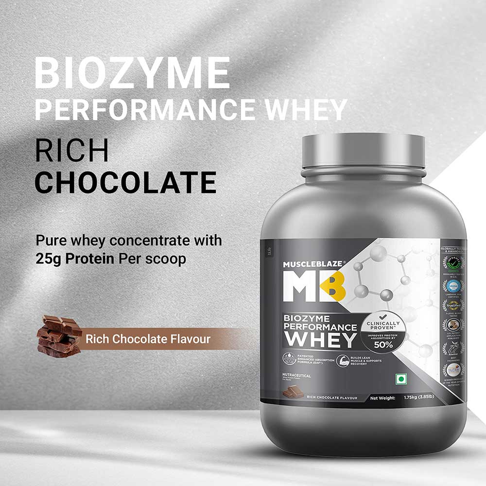 1 - MuscleBlaze Biozyme Performance Whey, 3.85 lb Rich Chocolate