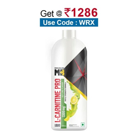 MuscleBlaze Liquid L-Carnitine PRO - 3300mg Triple Strength Formula, 450 ml Key Lime