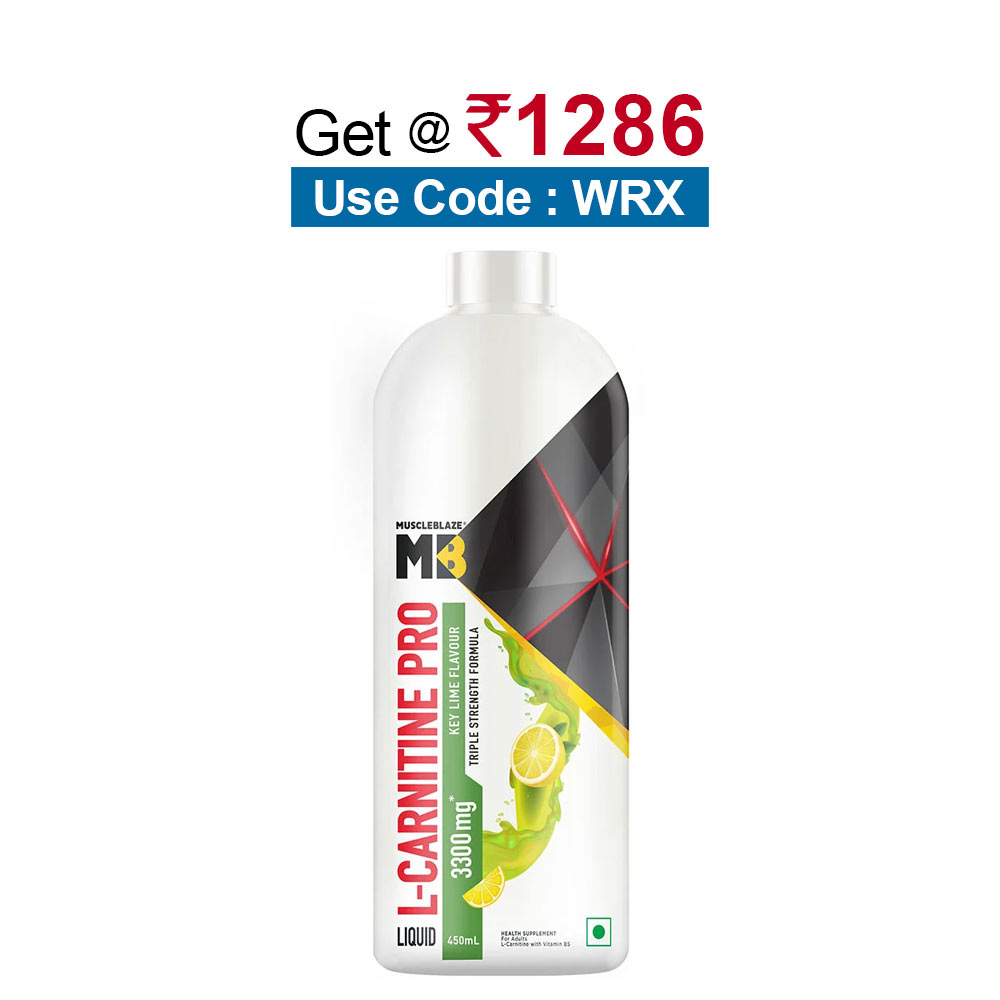 MuscleBlaze Liquid L-Carnitine PRO - 3300mg Triple Strength Formula,  450 ml  Key Lime 