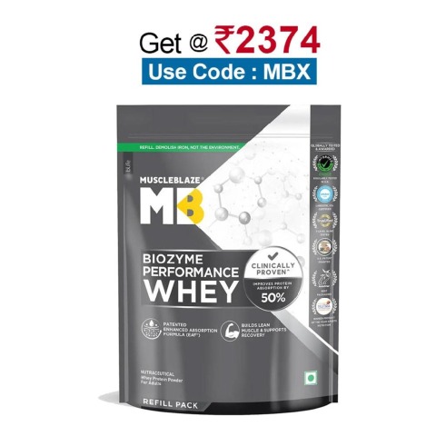 MuscleBlaze Biozyme Performance Whey,  2.2 lb  Refill Pack Rich Chocolate 