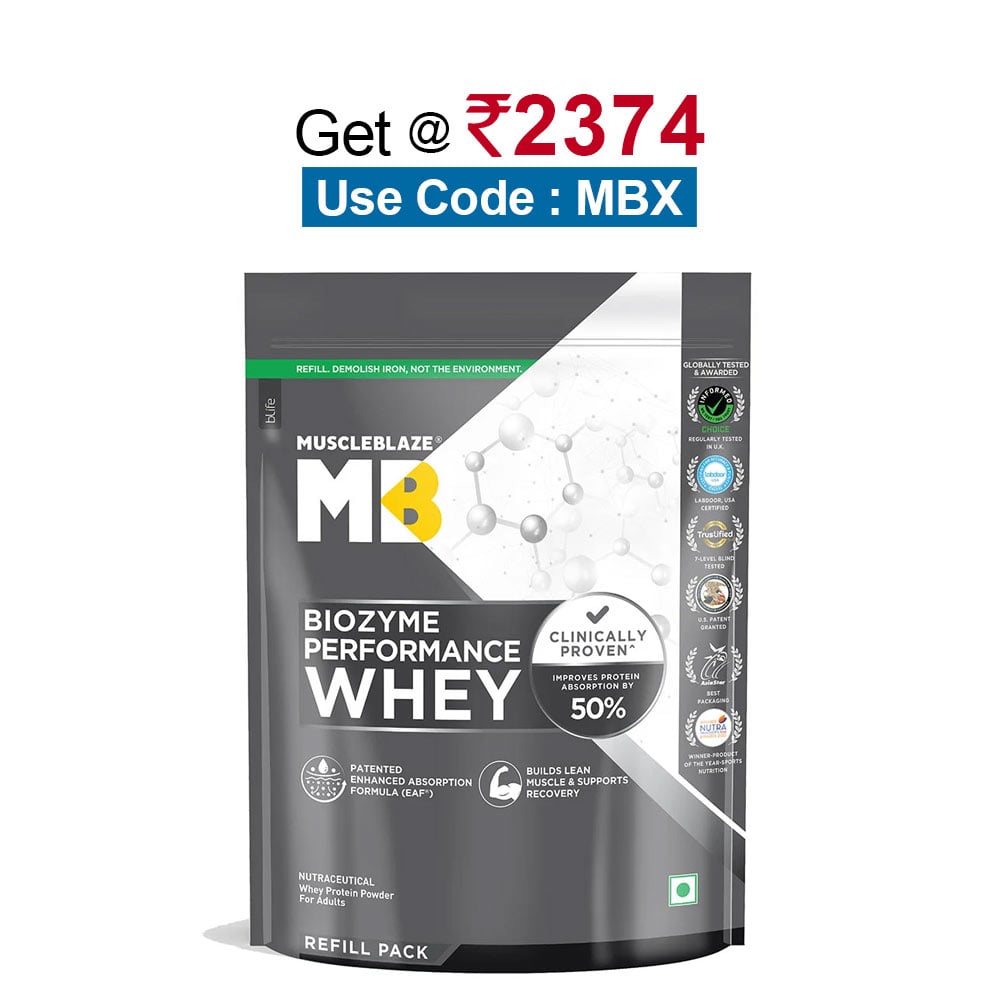 MuscleBlaze Biozyme Performance Whey,  2.2 lb  Refill Pack Rich Chocolate 