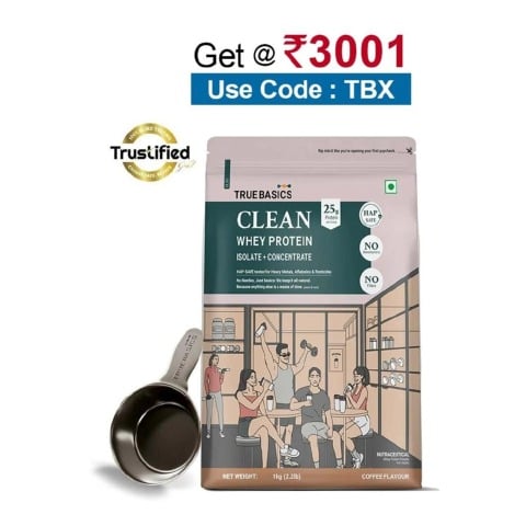 TrueBasics Clean Whey Protein (Isolate + Concentrate),  2.2 lb  Coffee 