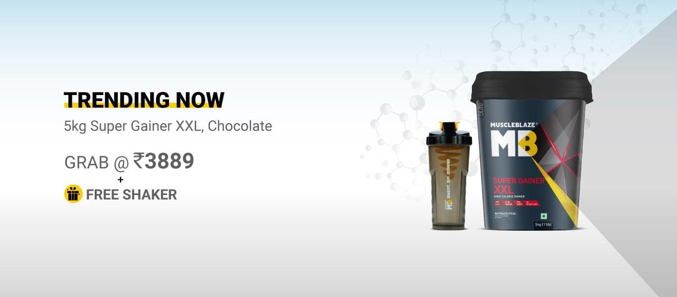 MuscleBlaze Super Gainer XXL Weight Gainer 5kg Chocolate @ 3889 + Free Shaker