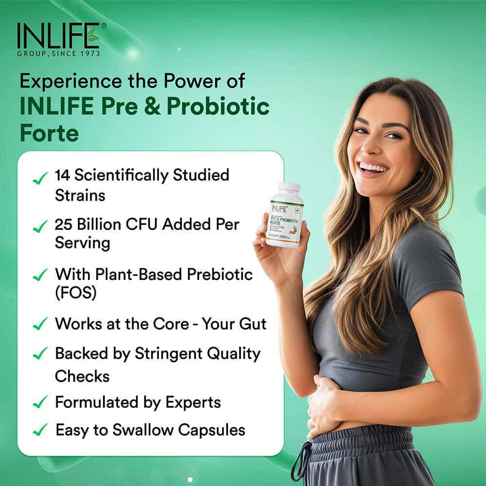 9 - INLIFE Pre & Probiotic Forte with 14 Probiotic Strains & 25 Billion CFU,  30 veggie capsule(s)  Unflavoured 