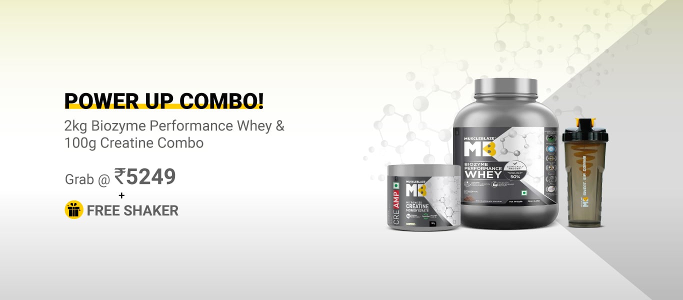 Power Up Combo: Biozyme Performance Whey 2 kg & Creatine 100g Combo @ 5249 + Free SHaker