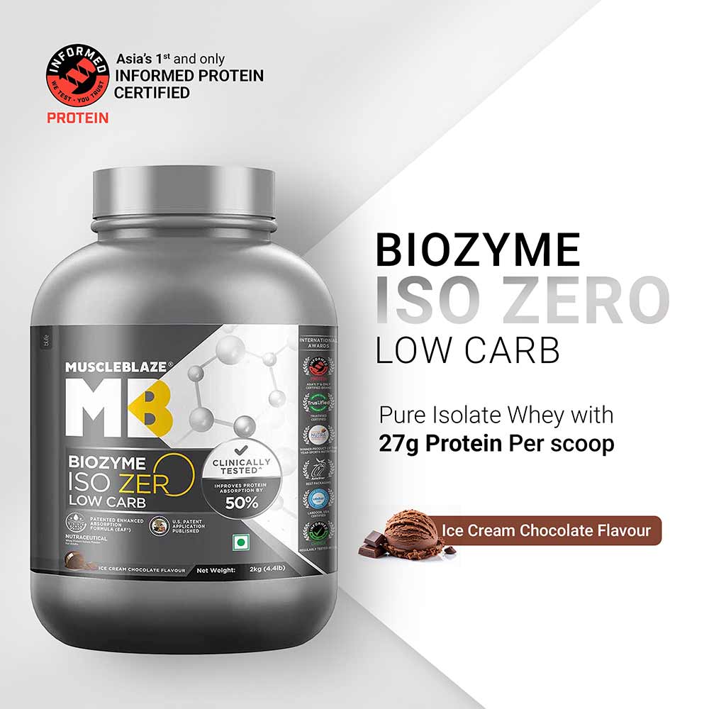 2 - MuscleBlaze Biozyme Iso-Zero, 4.4 lb Low Carb Ice Cream Chocolate