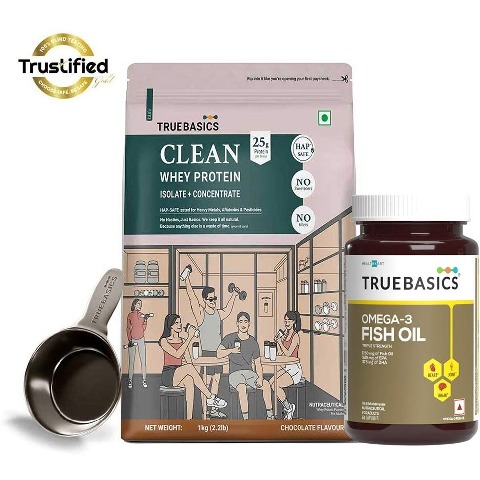Clean Whey Protein Isolate + Concentrate 1kg Chocolate & Fish Oil 60 Caps Combo