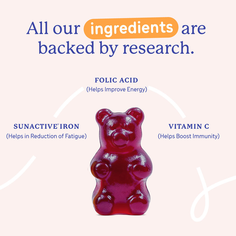 5 - Gritzo Iron Gummies with Folic Acid and Vitamin C for 10+ Years Girls,  30 gummies