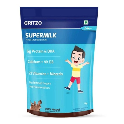 2 - Gritzo Supermilk for 2-6 Yrs Protein & Nutrition Drink Mix OP,  1 kg  Double Chocolate 