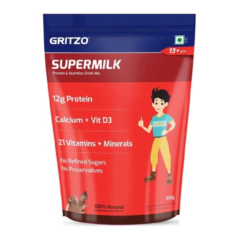 1 - Supermilk Gritzo Overall Growth for Boy 13+ Yrs Protein & Nutrition Drink Mix OP,  800 g  Double Chocolate 
