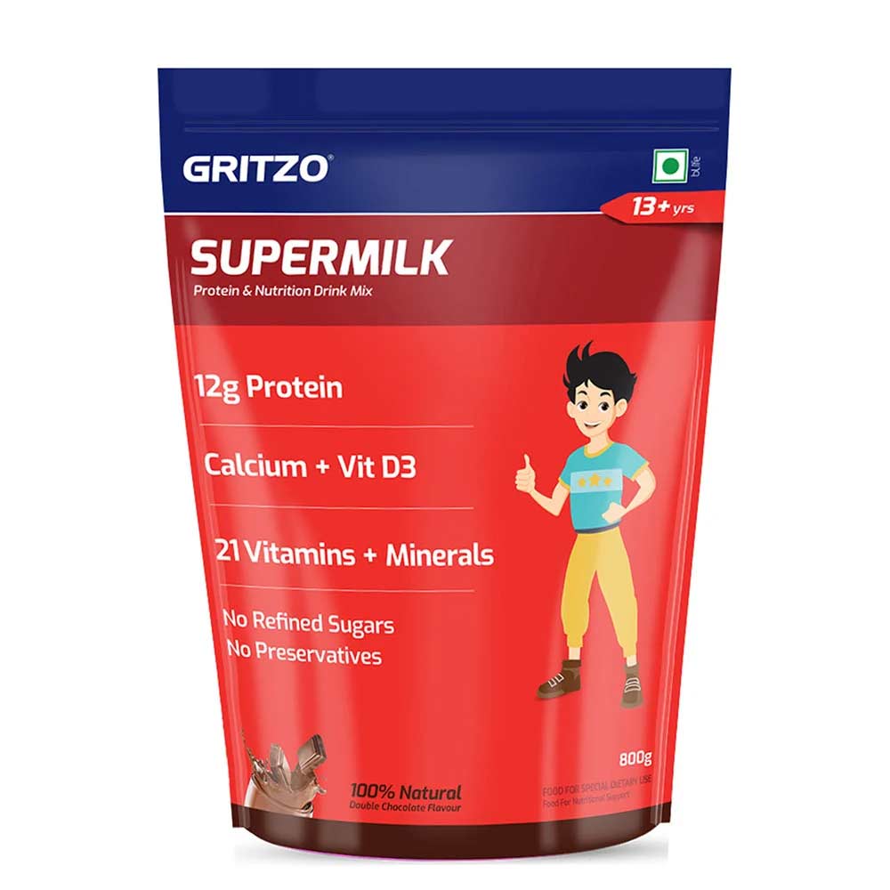 1 - Supermilk Gritzo Overall Growth for Boy 13+ Yrs Protein & Nutrition Drink Mix OP,  800 g  Double Chocolate 