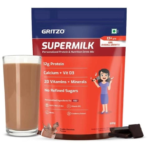 15 - Supermilk Gritzo Overall Growth for 13+ Yrs Girls Protein & Nutrition Drink Mix,  800 g  Double Chocolate 