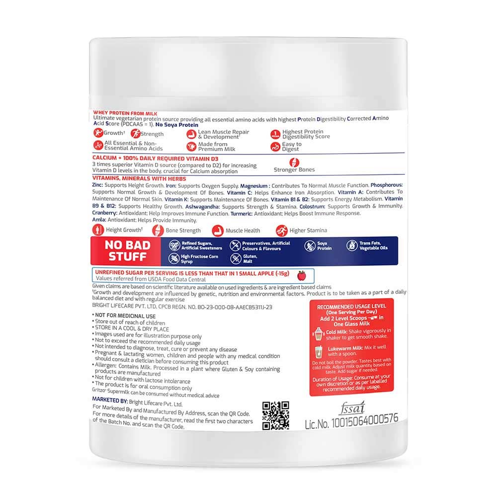 1 - Supermilk Gritzo Height+ for 13+ Yrs Girls Personalized Protein & Nutrition Drink Mix OP,  200 g  Double Chocolate 