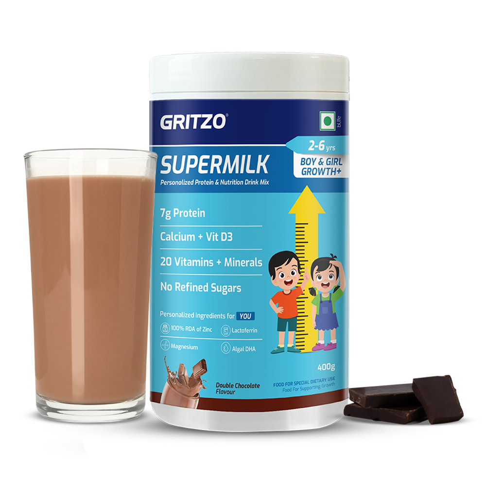 1 - Supermilk Growth+(Formerly Height+) for Boy/Girl 2to6 years,  400 g  Double Chocolate  2-6 Yrs  Boy/Girl  Height+  With Unrefined Sugar 