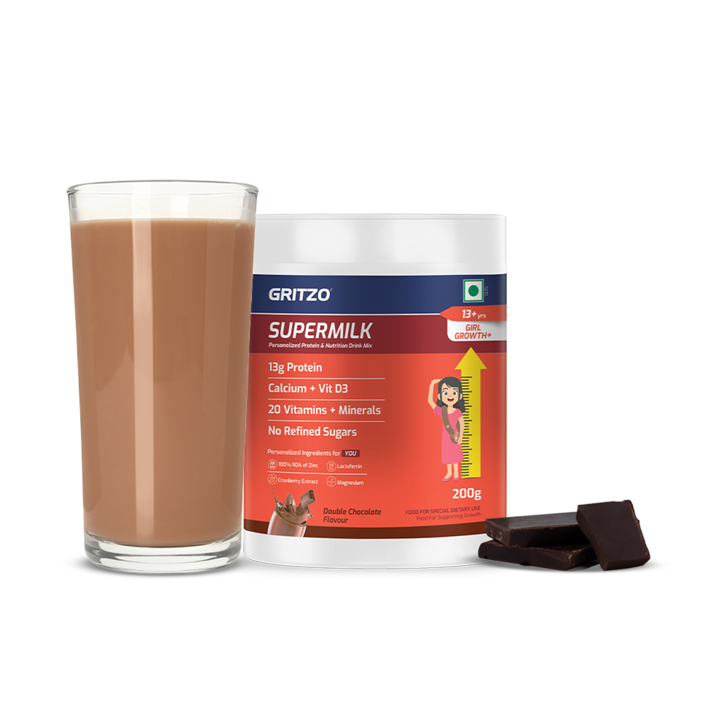 1 - Supermilk Height+ for Girl 13+ years,  200 g  Double Chocolate  13+ Yrs  Girl  Height+  With Unrefined Sugar 