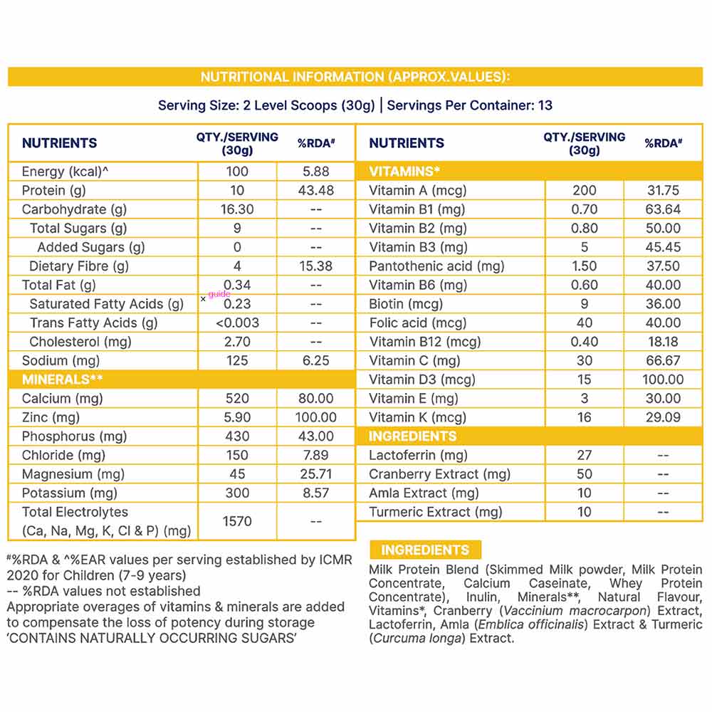 10 - Supermilk Gritzo Height+ Unsweetened for Girl 7 to 12 Years,  400 g  Creamy Vanilla