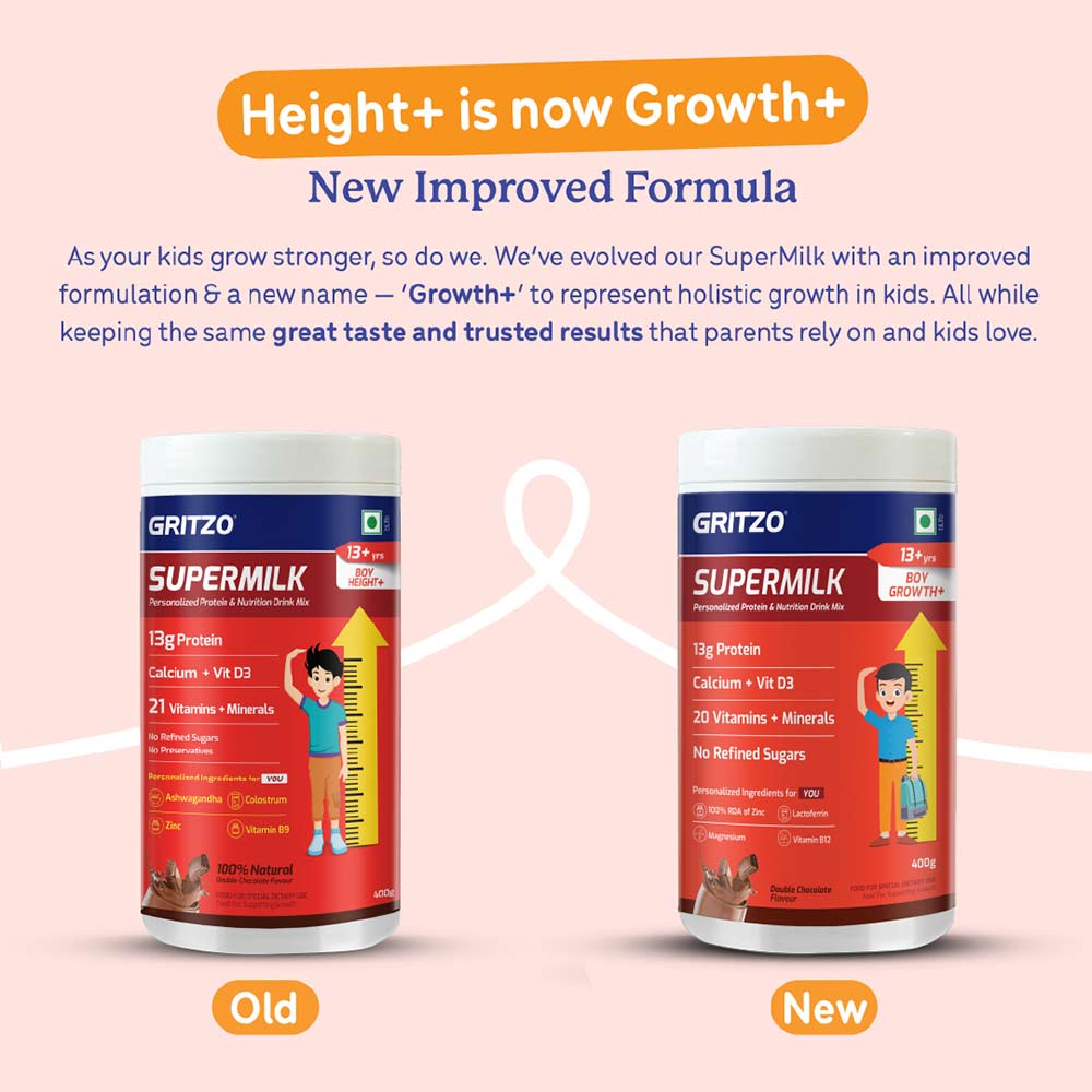 Supermilk Gritzo Growth+(Formerly Height+) for Boy 13+ years, 400 g Double Chocolate