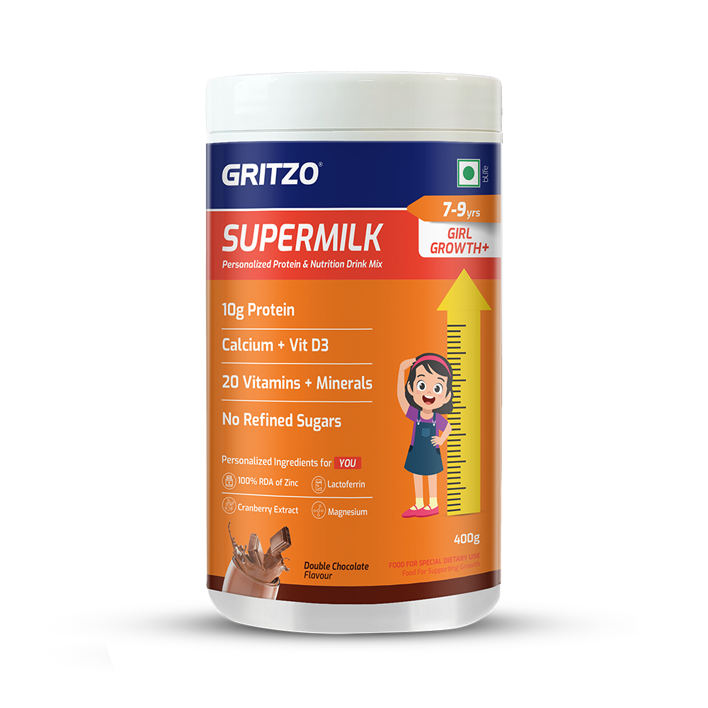 Supermilk Growth+(Formerly Height+) for Girl 7 to 9 years, 400 g Double Chocolate 7-9 Yrs Girl Growth+(Formerly Height+) With Unrefined Sugar