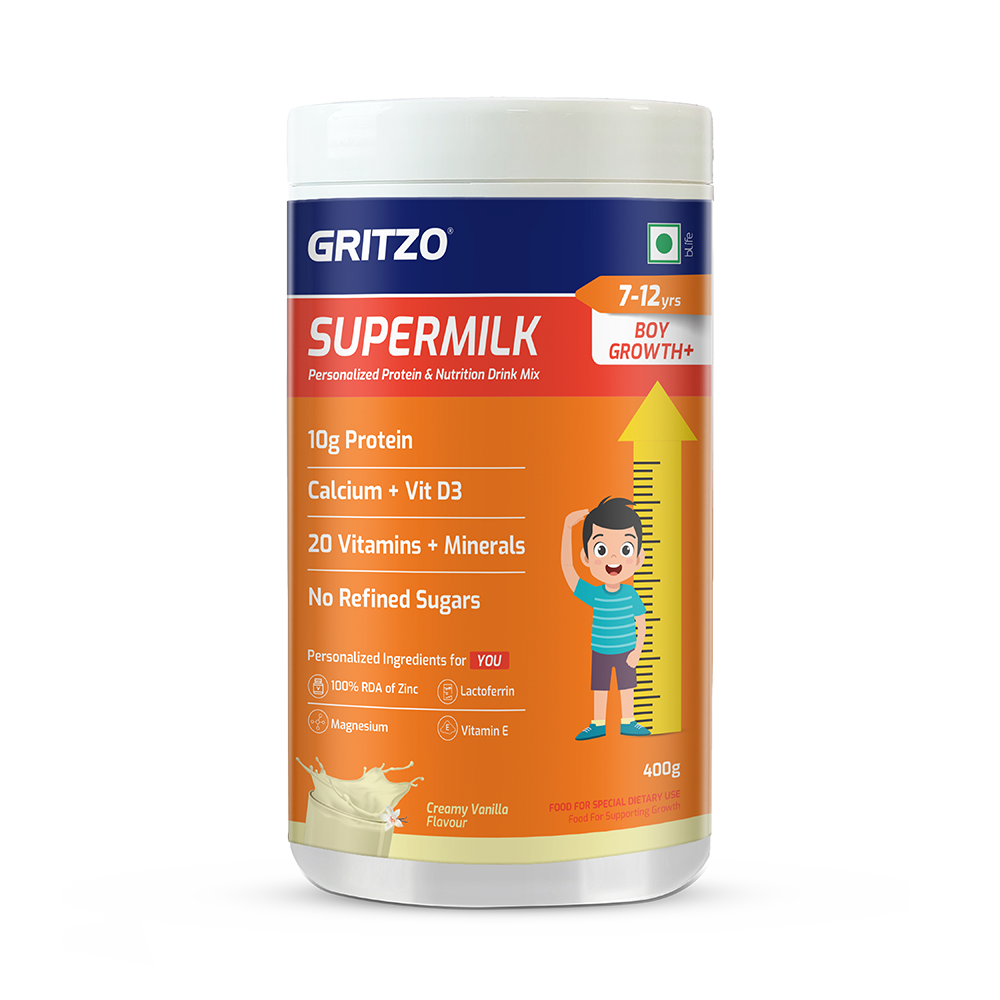 Supermilk Growth+(Formerly Height+) for Boy 7 to 12 years, 400 g Creamy Vanilla 7-12 Yrs Boy Growth+(Formerly Height+) With Unrefined Sugar