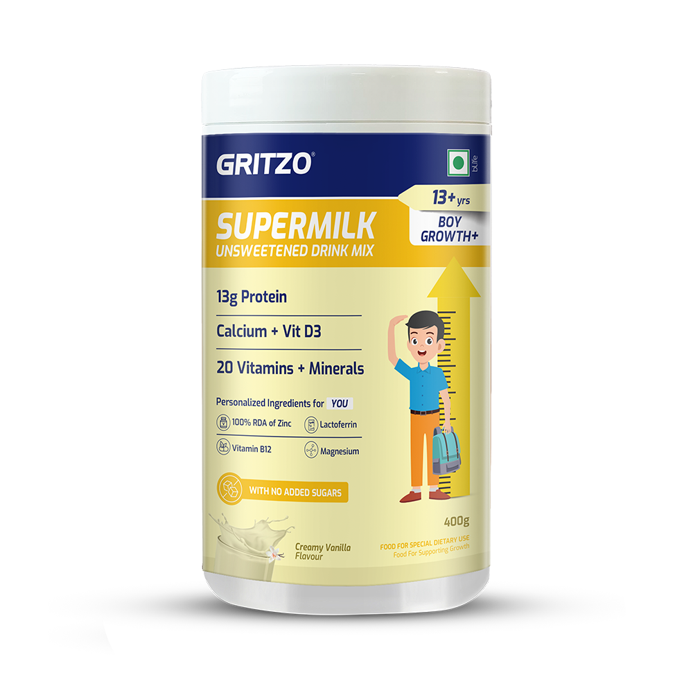 Supermilk Growth+(Formerly Height+) Unsweetened for Boy 13+ Years, 400 g Vanilla 13+ Yrs Boy Growth+(Formerly Height+) No Added Sugar