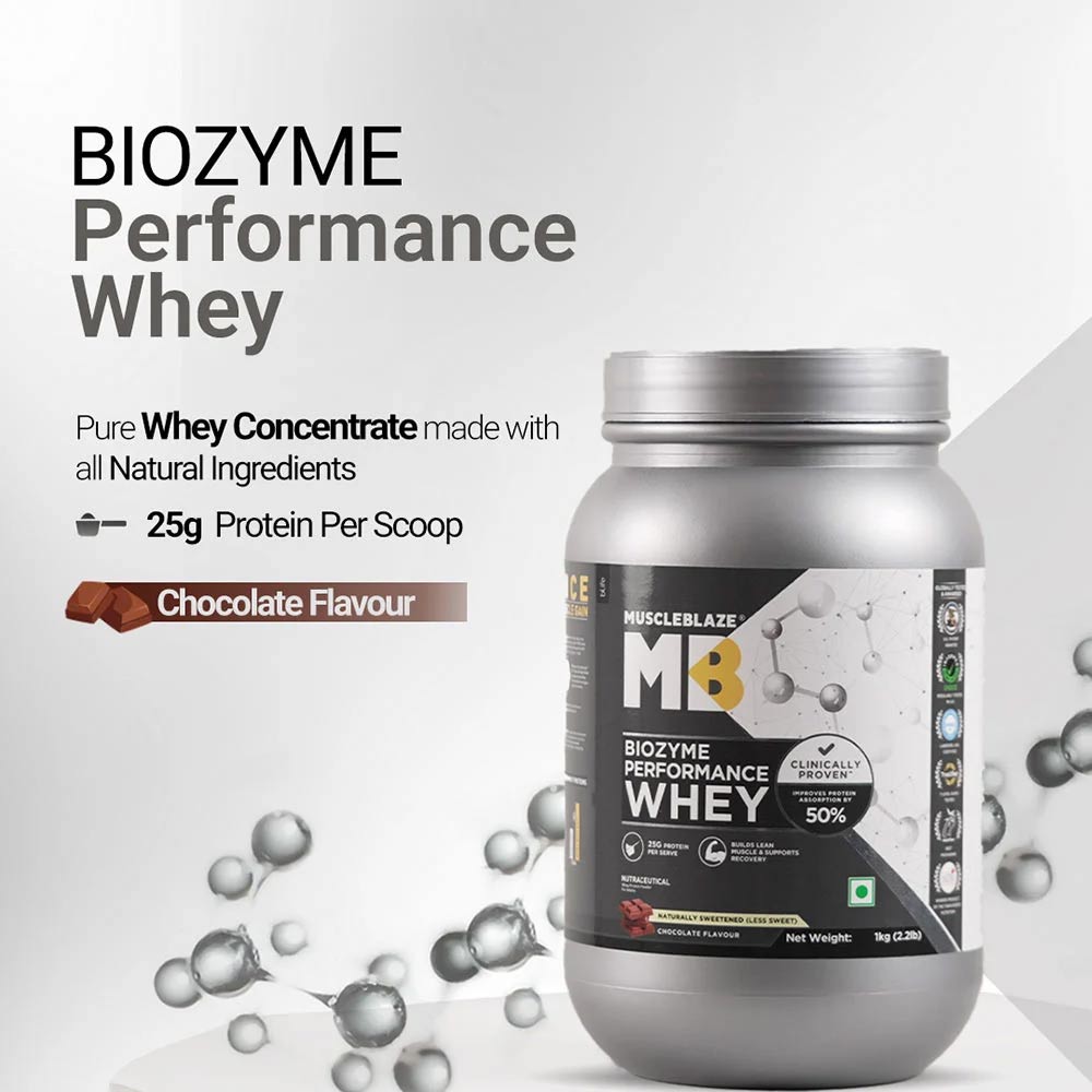 9 - MuscleBlaze Biozyme Performance Whey,  2.2 lb  Less Sweet Chocolate (Pack of 2) 