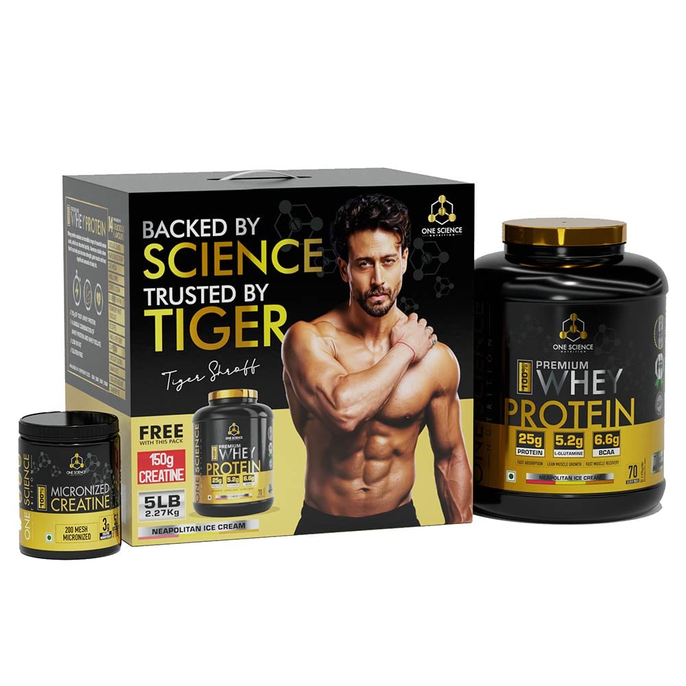 2 - One Science 100% Premium Whey Protein,  5 lb  Neapolitan Ice Cream - with Free 150g Creatine 