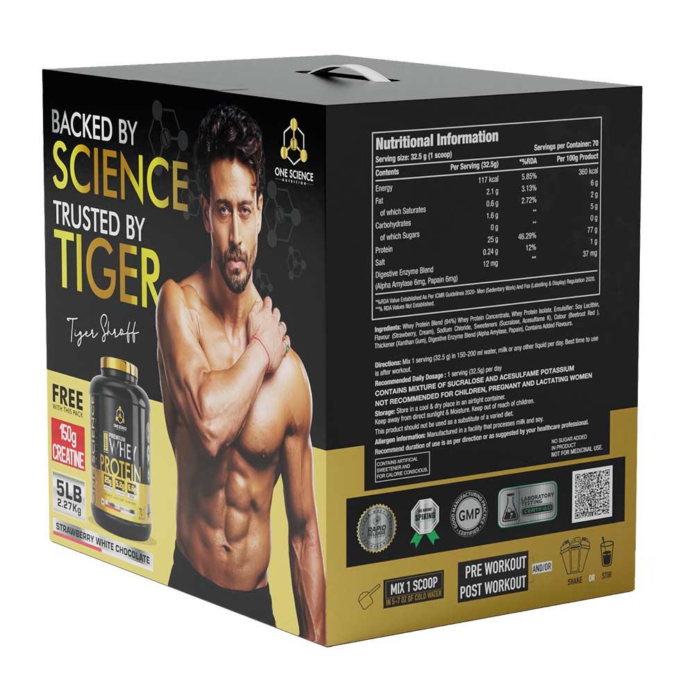 4 - One Science 100% Premium Whey Protein,  5 lb  Strawberry White Chocolate - with Free 150g Creatine 