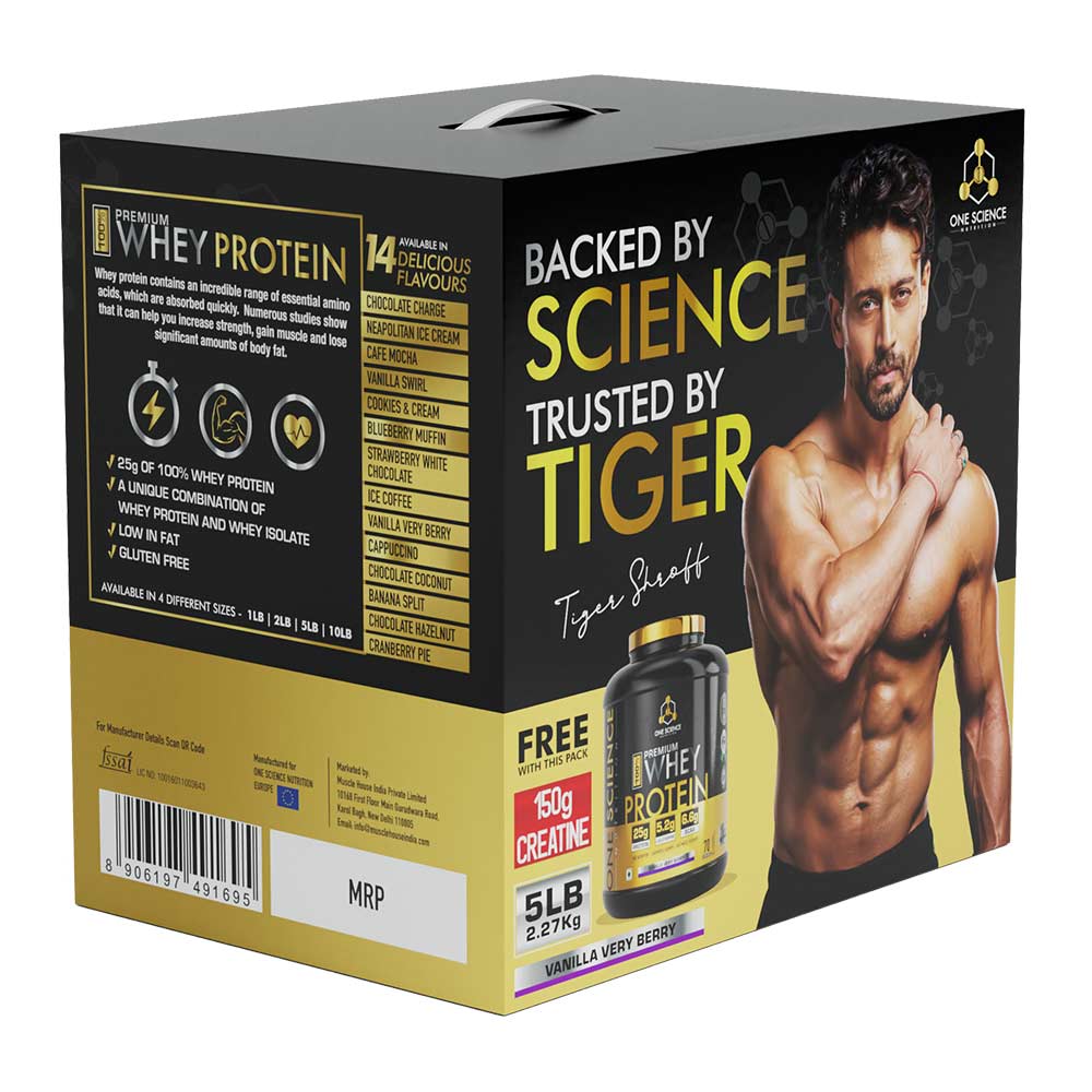 3 - One Science 100% Premium Whey Protein,  5 lb  Vanilla Very Berry - with Free 150g Creatine 