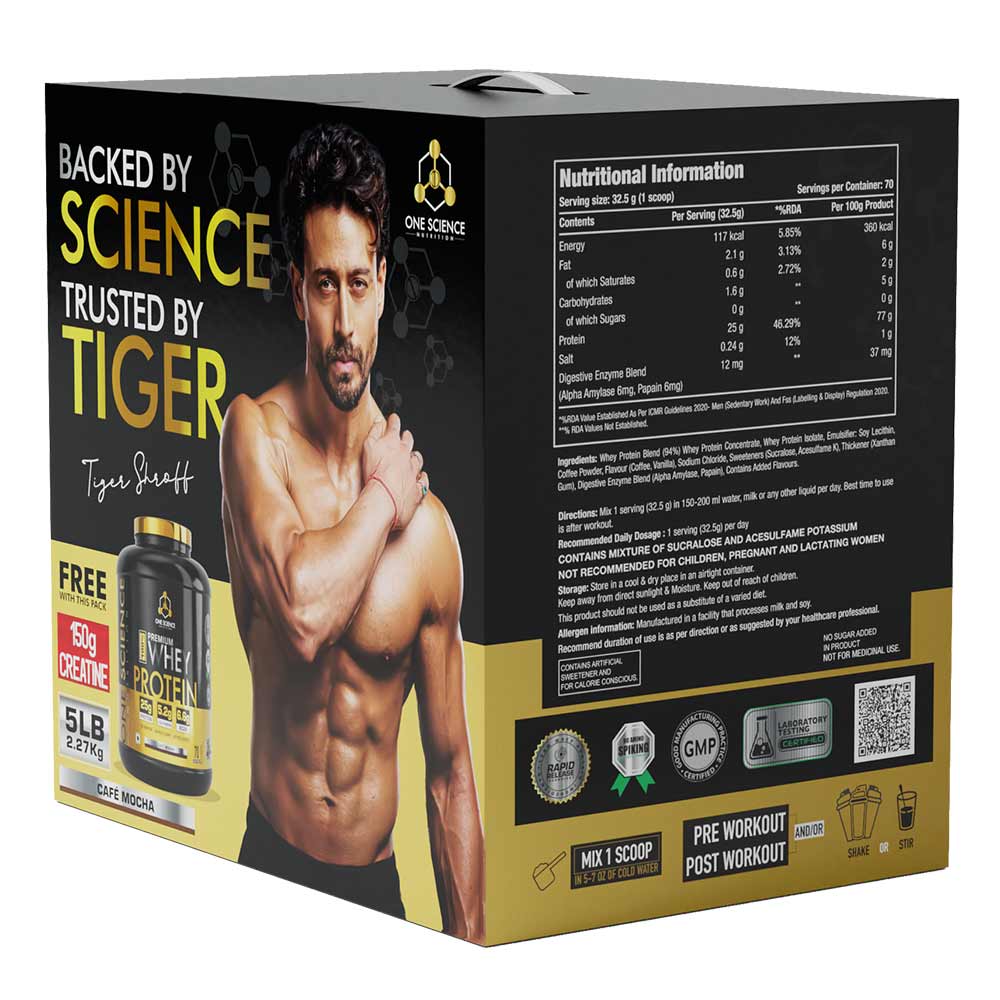 4 - One Science 100% Premium Whey Protein,  5 lb  Cafe Mocha - with Free 150g Creatine 