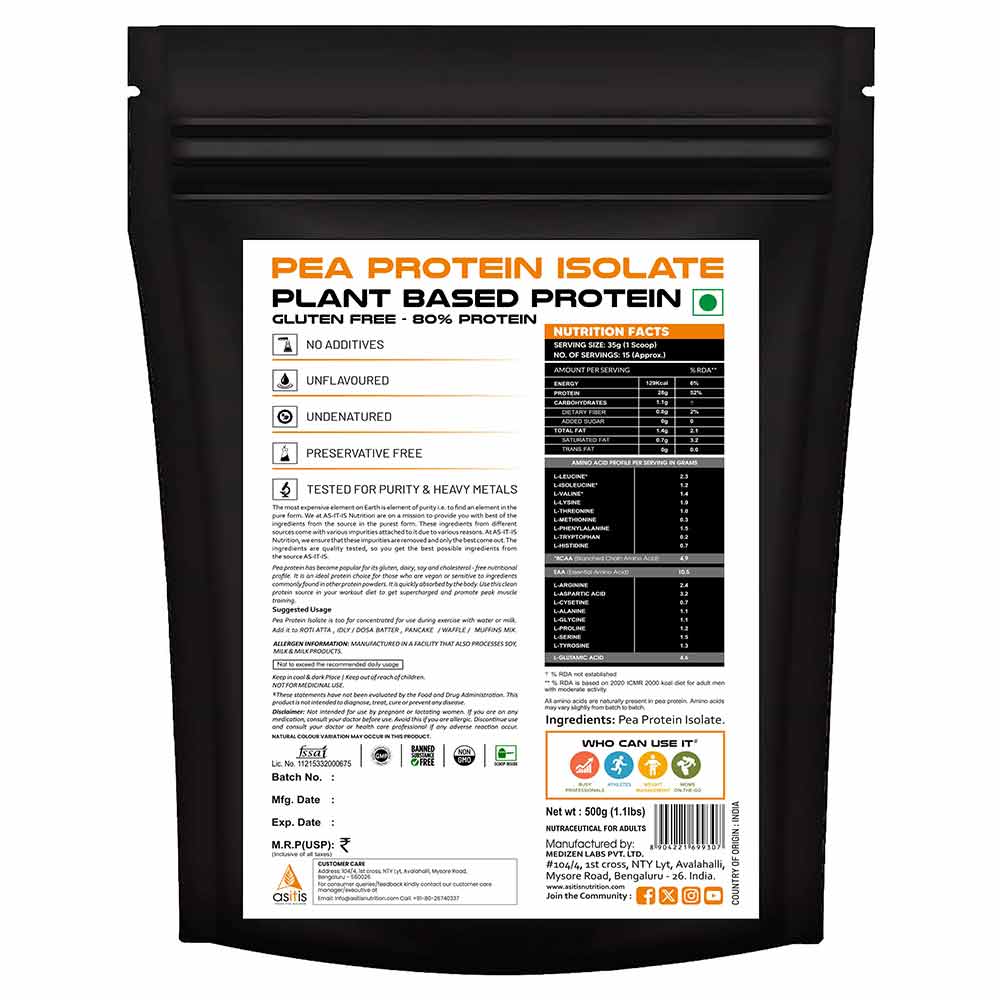 1 - AS-IT-IS Nutrition Pea Protein Isolate,  1.1 lb  Unflavoured 