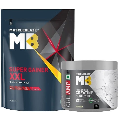MuscleBlaze Super Gainer XXL 2kg Chocolate & Creatine Monohydrate CreAMP 100g Combo