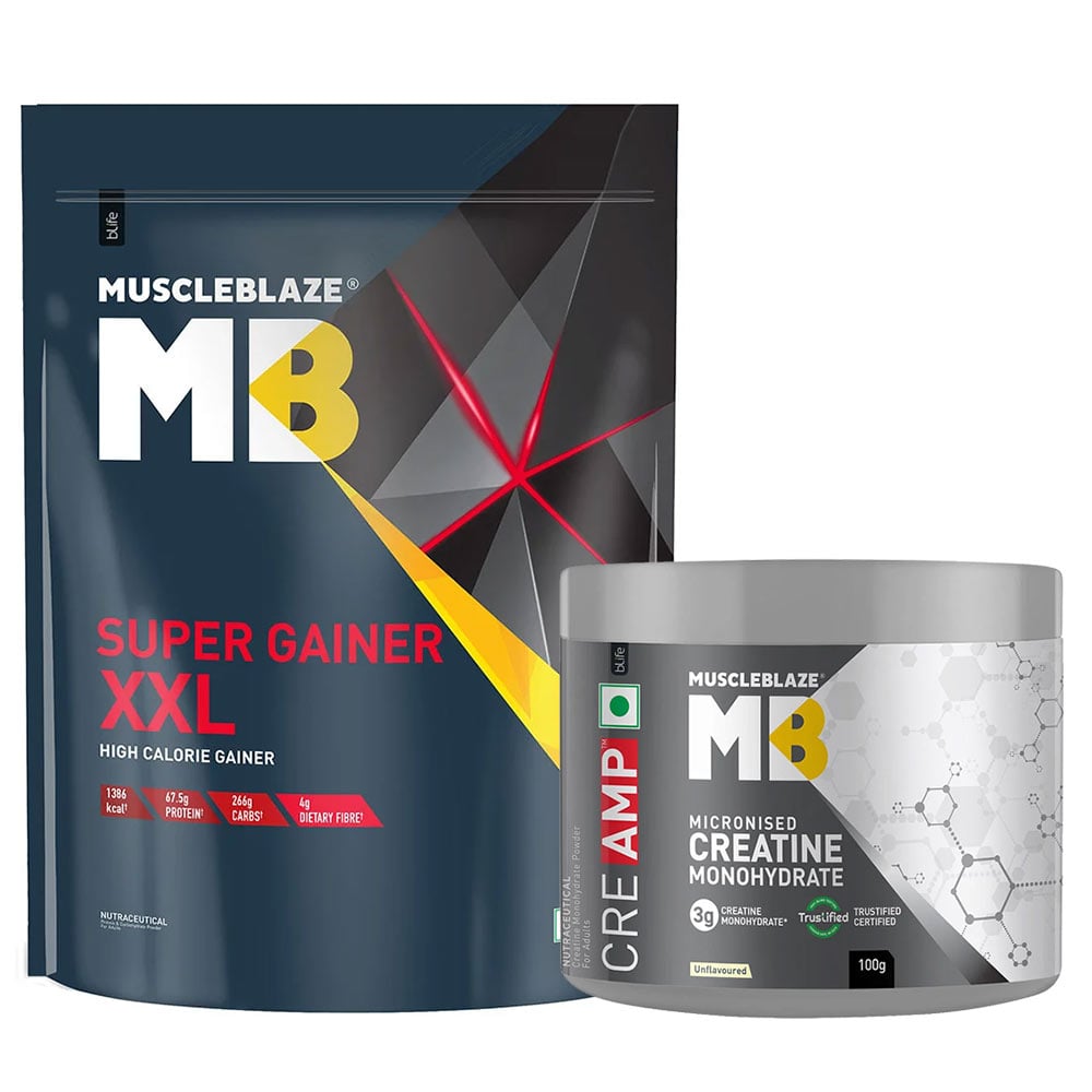 MuscleBlaze Super Gainer XXL 2kg Chocolate & Creatine Monohydrate CreAMP 100g Combo