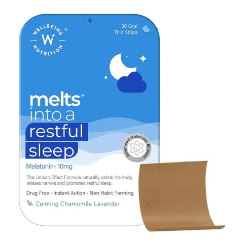 1 - Wellbeing Nutrition Melts Restful Sleep Melatonin 10mg, 30 Piece(s)/Pack Calming Chamomile Lavender