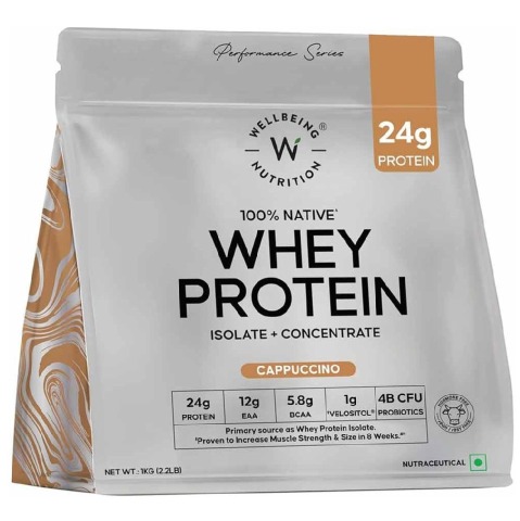 1 - Wellbeing Nutrition 100% Native Whey Protein Isolate + Concentrate,  2.2 lb  Cappuccino 