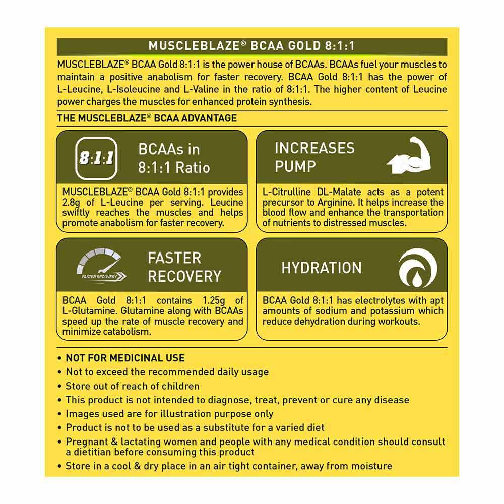 7 - MuscleBlaze BCAA Gold 8:1:1, 0.99 lb 30 Servings Green Apple