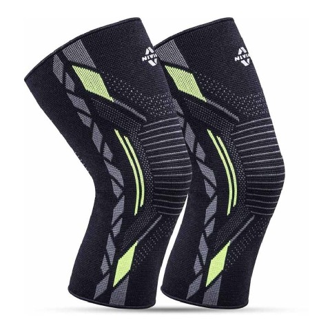 1 - Nivia Knitted Knee Support for Men,  Black/Green  Small 