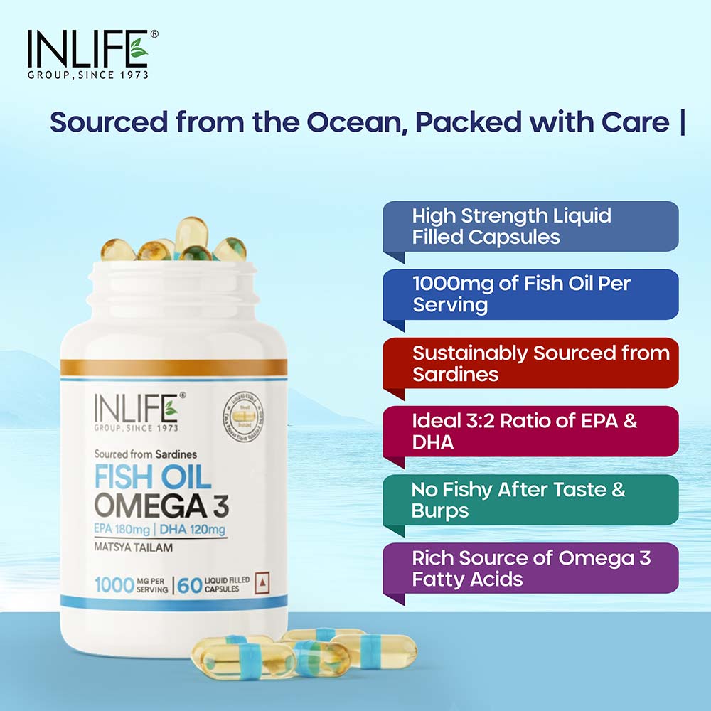 7 - INLIFE Fish Oil Omega 3 (1000 mg),  60 capsules 