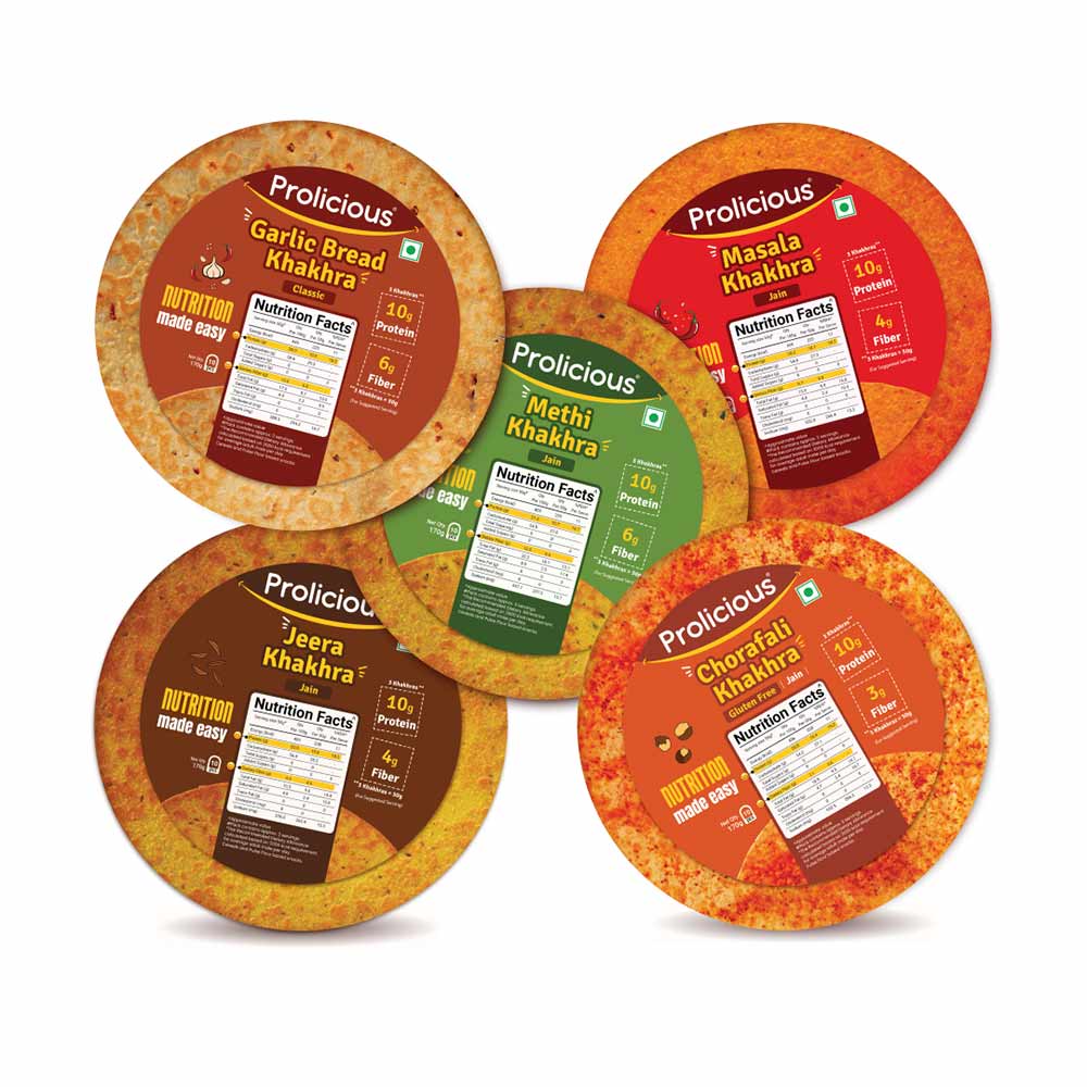 Prolicious Classic Khakhra Combo, Methi, Masala, Jeera, Garlic Bread & Chorafali (Pack of 5) 170 g-picture-19